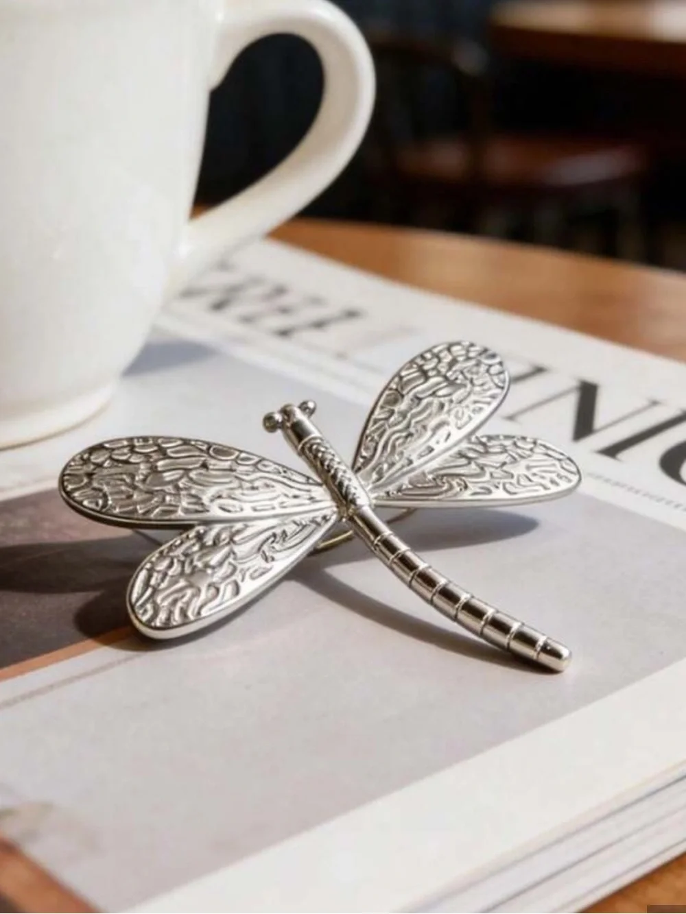 Anthropologie Silver Textured Dragonfly Accent